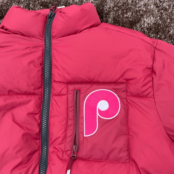 Unisex Adult Oversized Foot Locker Puffer x Phillies Patch Custom Baby Blue Pink - Picture 7 of 13